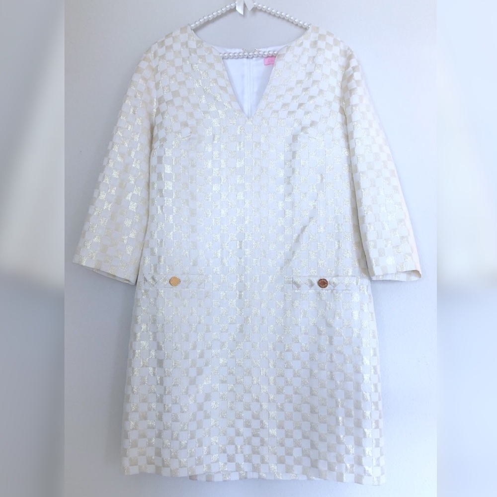 EUC Lilly Pulitzer Sz 8 White & Gold Dress